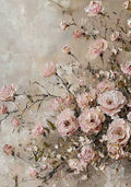 A pink lotus and a single bud rising between pale, curling lotus leaves