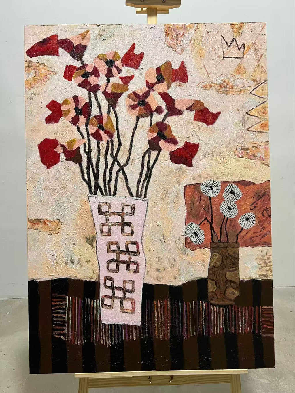 Folk Vase with Red Blooms