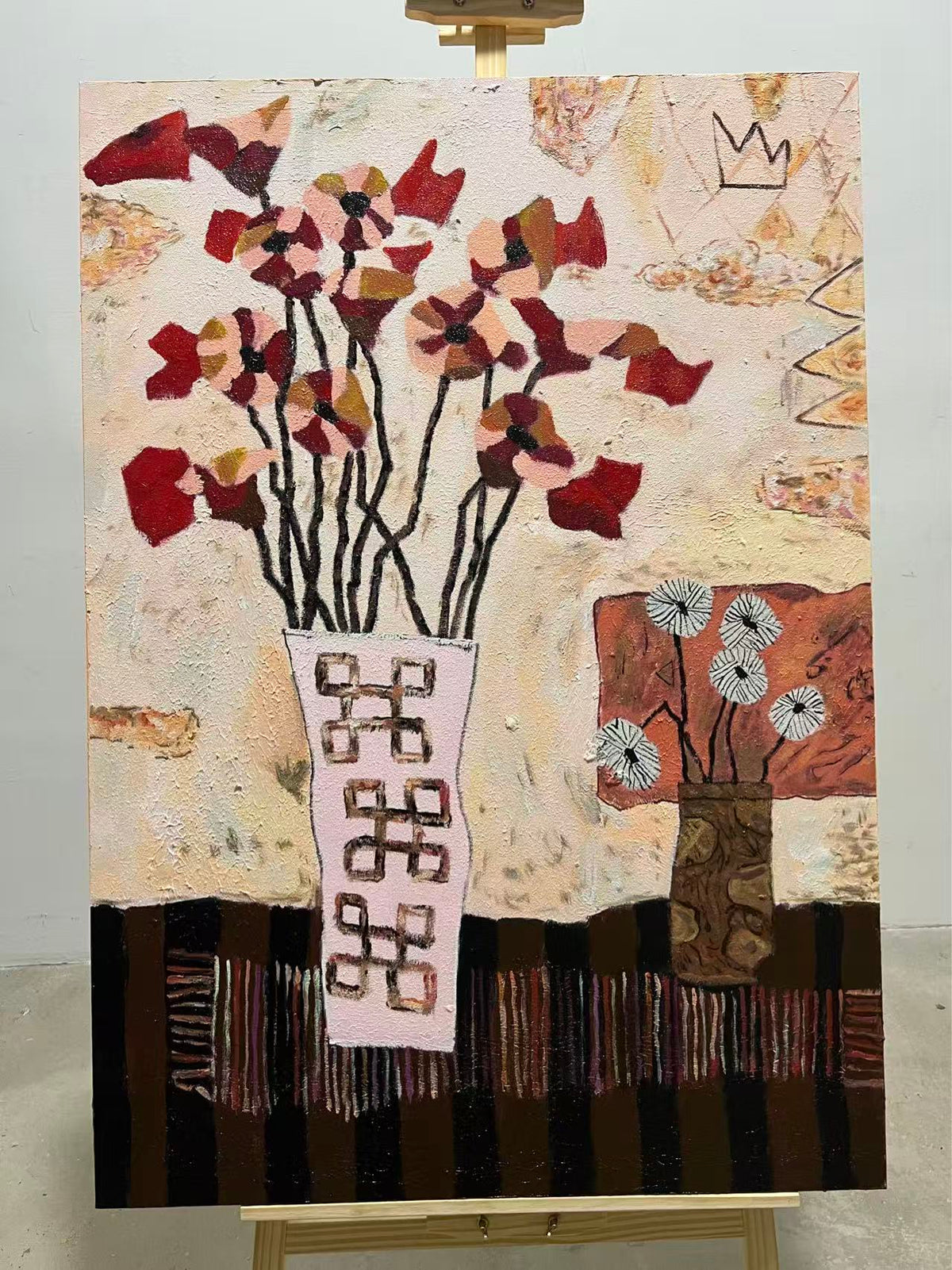 Folk Vase with Red Blooms