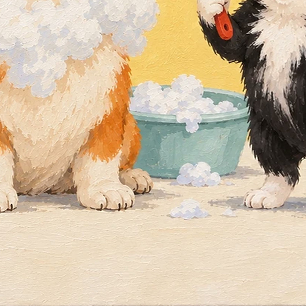Bath, bubbles and paws · actual artwork detail