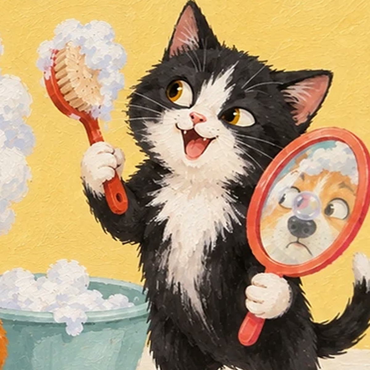 Cat, brush and mirror · actual artwork detail