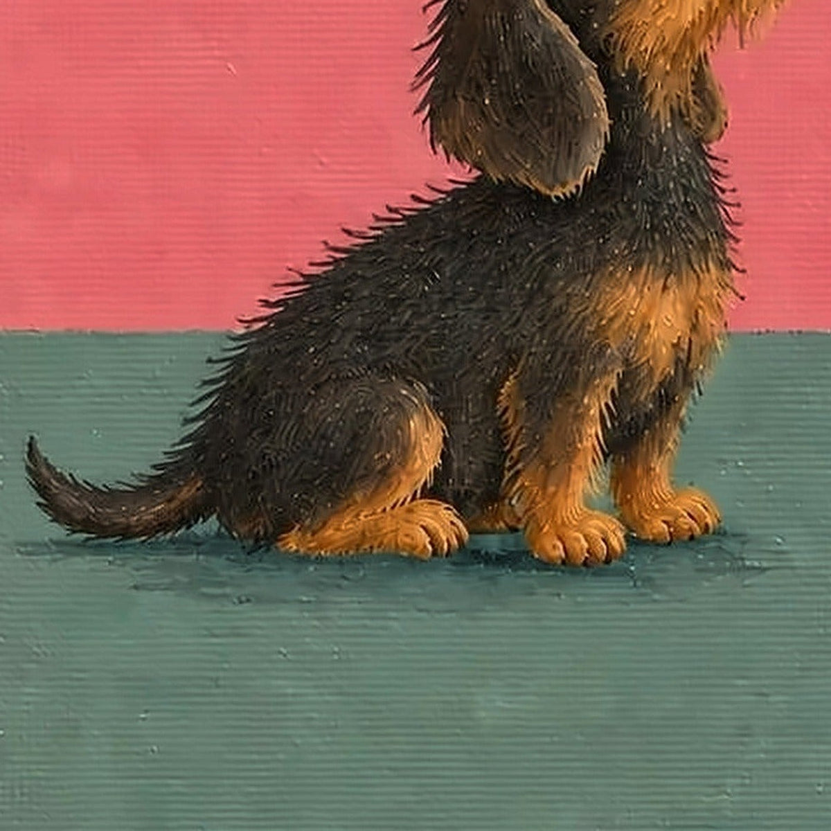 Close-up of the actual dachshund body, tail and painted paws in Dachshund and the Apple Coupe