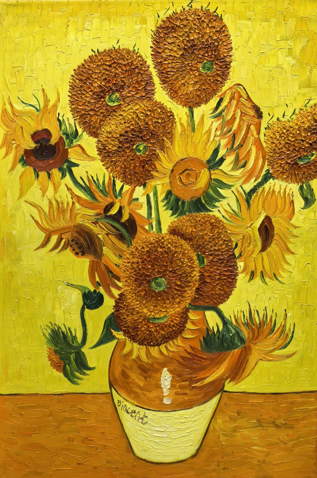 Sunflowers in a Vase, hand-painted oil on canvas — corrected front view