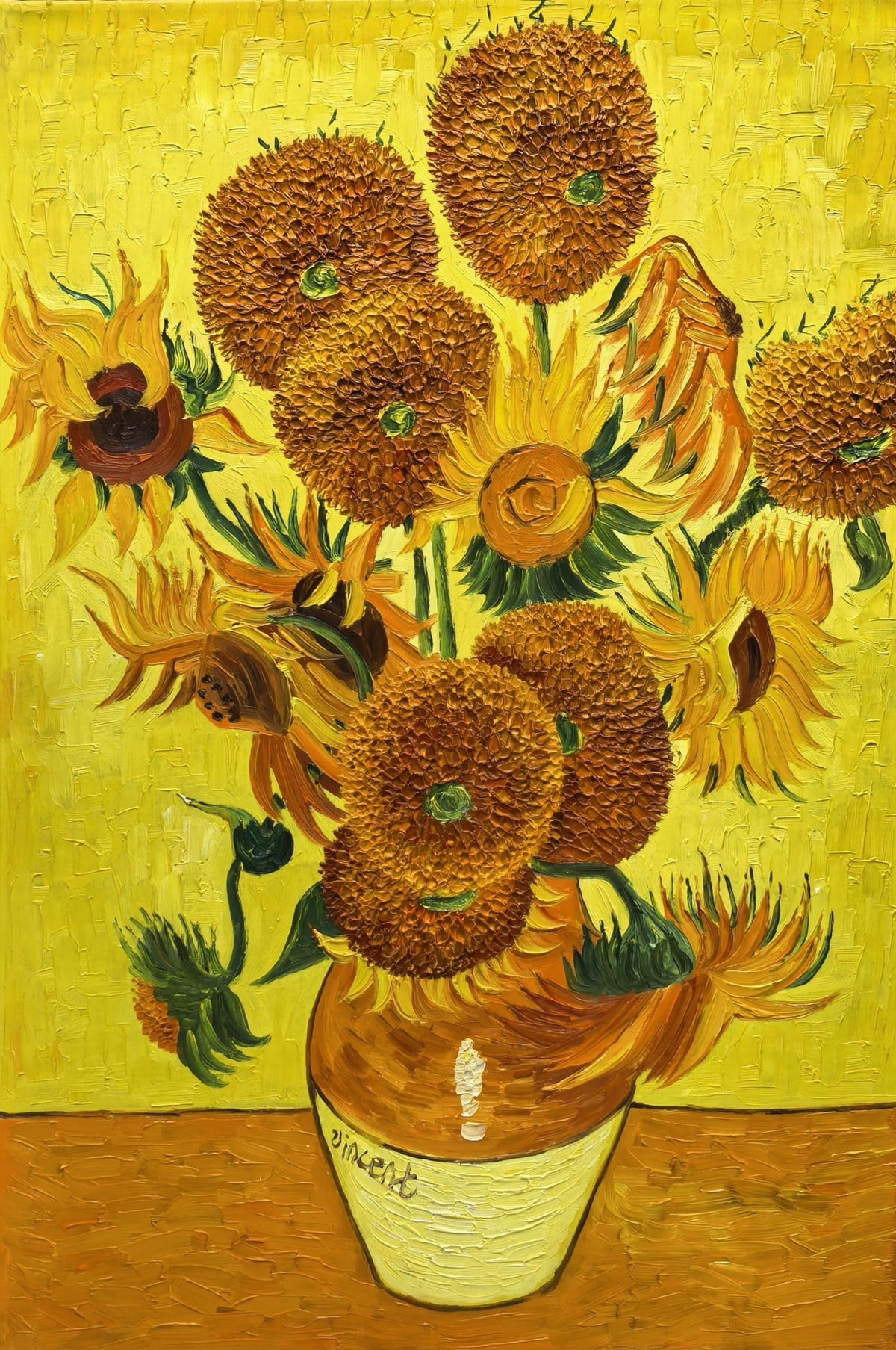Sunflowers in a Vase, hand-painted oil on canvas — corrected front view